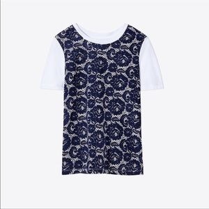 Tory burch velvet lace rose tee
